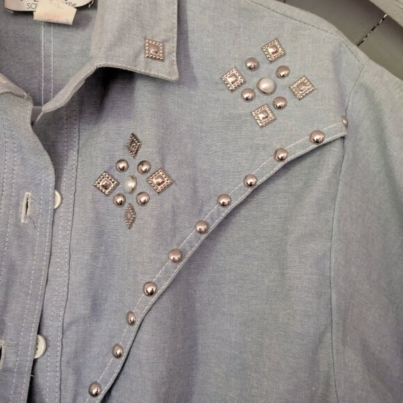 Vintage Petite sophisticate studded rhinestone jumpsuit 80s denim ps small - Picture 3 of 4